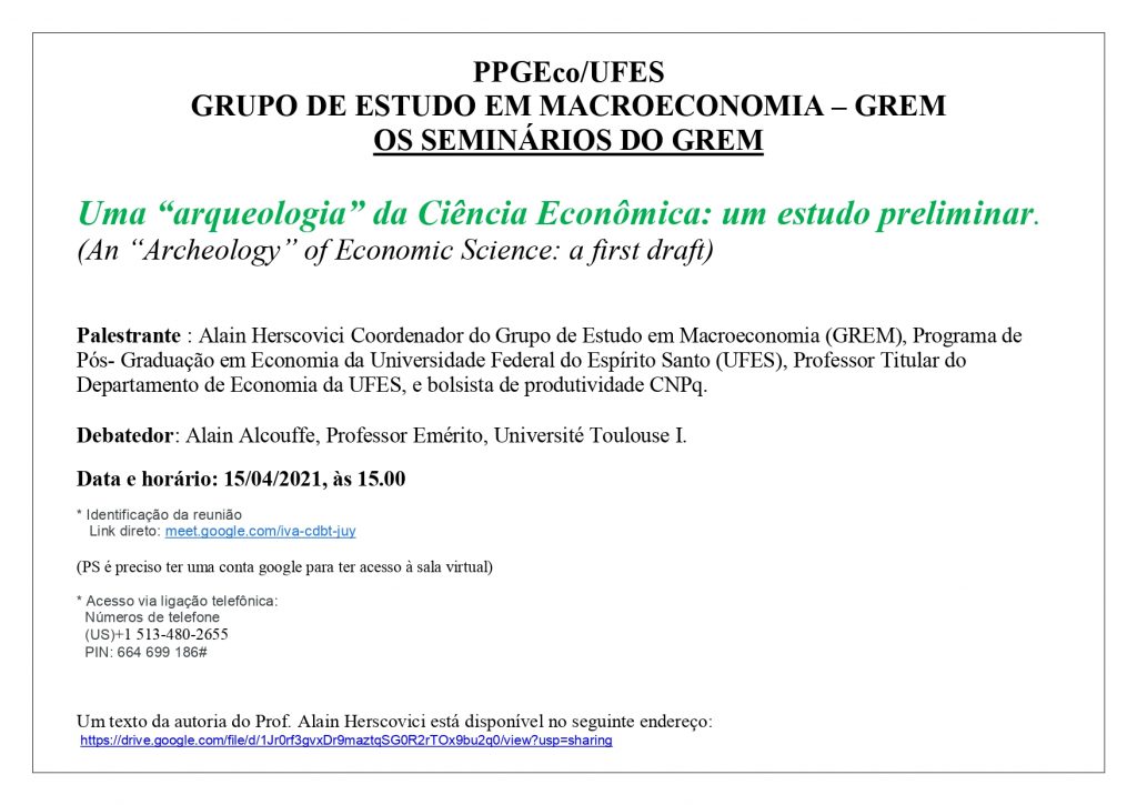 Divulgação da palestra realizada pelo Grupo de Estudo em Macroeconomia